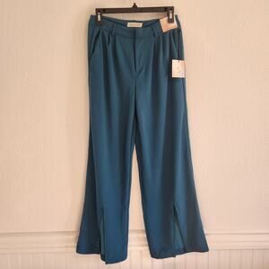Happily Grey Women's Size‎ 1 Teal Wide Leg Small Slit Trousers NWT